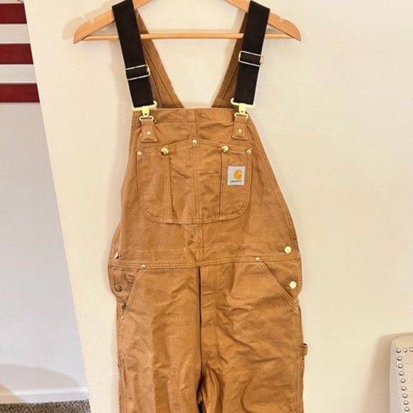 NWOT 36x32 Carhartt Bib Brown Mens Relaxed Fit Duck Bib Overall R01 BRN - Picture 2 of 7
